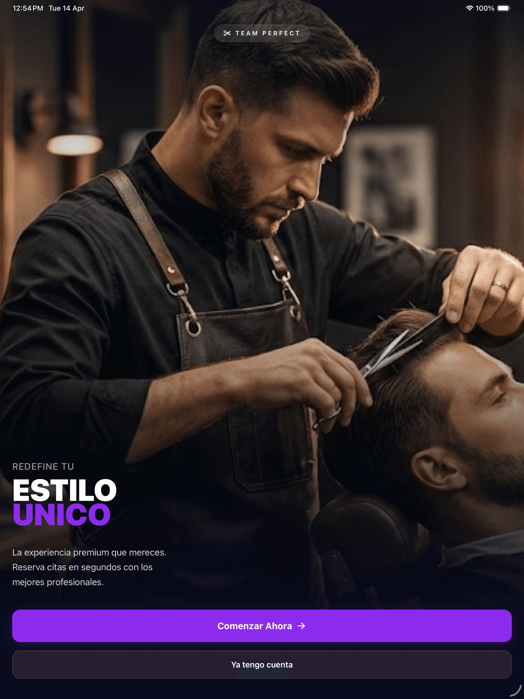 Perfect Book — Pantalla del rol Cliente